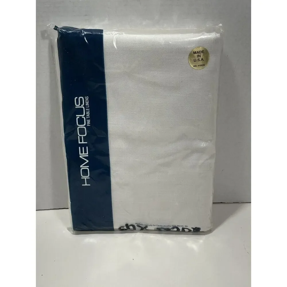 Home Focus Fine Linen Tablecloth White 60”x122” 15028 Oblong‎ Made USA Vintage